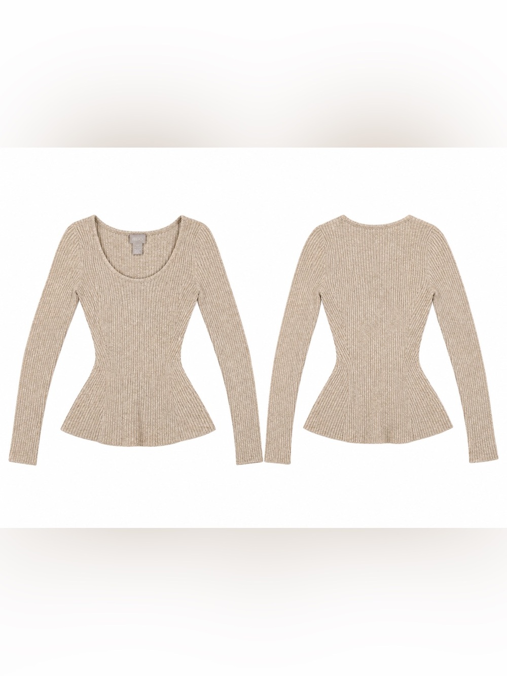 Beige Ribbed Peplum Sweater - Women